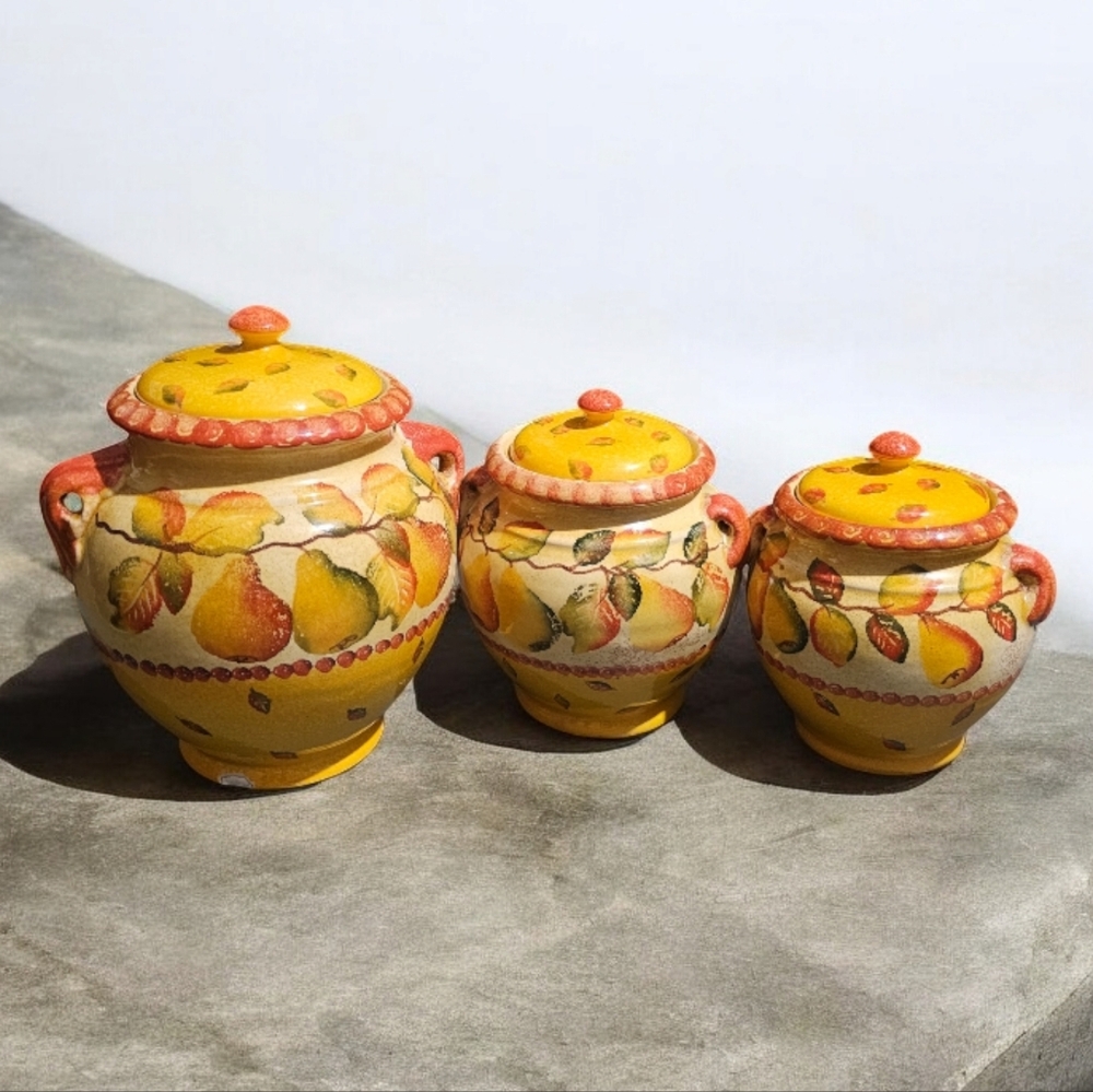 Williams Sanoma Tuscan Pear ceramic hand painted canisters made in Italy